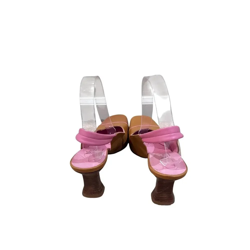 Max Mara Shoes Womens Size 8 Tan and Pink Leather Slingback Heels Italy EU 38.5 - Picture 5 of 9